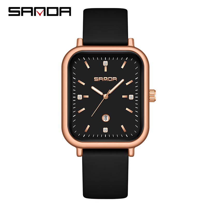 Sanda Stylish Creative Square Quartz Watch: Elegant, Simple, Casual, Silicone Strap, Waterproof, Trendy Design for Men and Women.