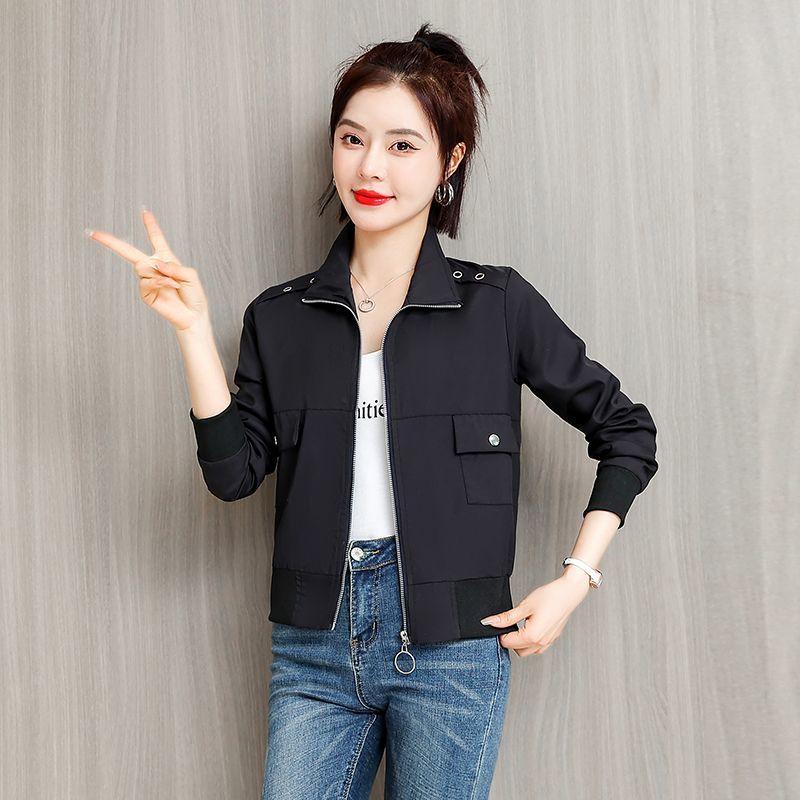 Frühling und Herbst Neue Mode Lässig Damen Gespleißte Stehkragen Reißverschluss Einfarbig Vielseitige Langarmjacken