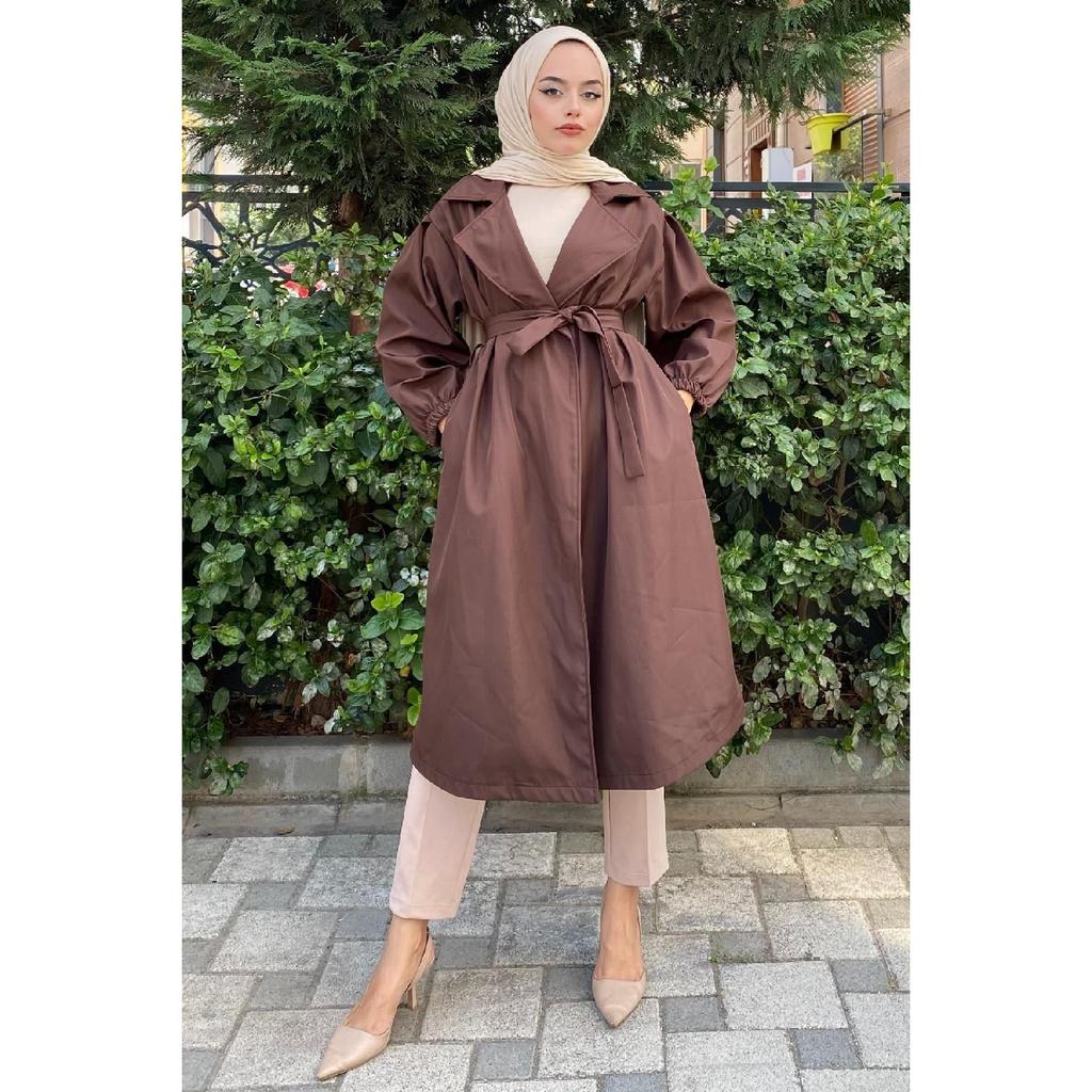 Trenci cu mânecă cu balon, legat în talie