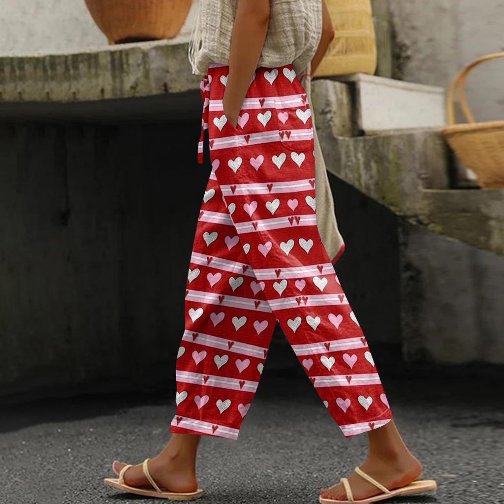 Damen Freizeithose Modische Print Kordelzug Taschen Elastische Taille Hose