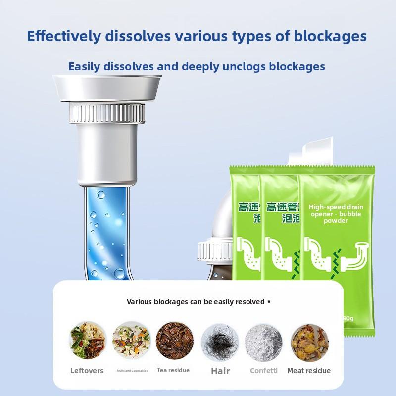 High-speed Pipe Unblocking Bubble Powder Bagged Powerful Dissolving and Quick-cleaning Kitchen, Toilet and Sewer Grease Cleaner