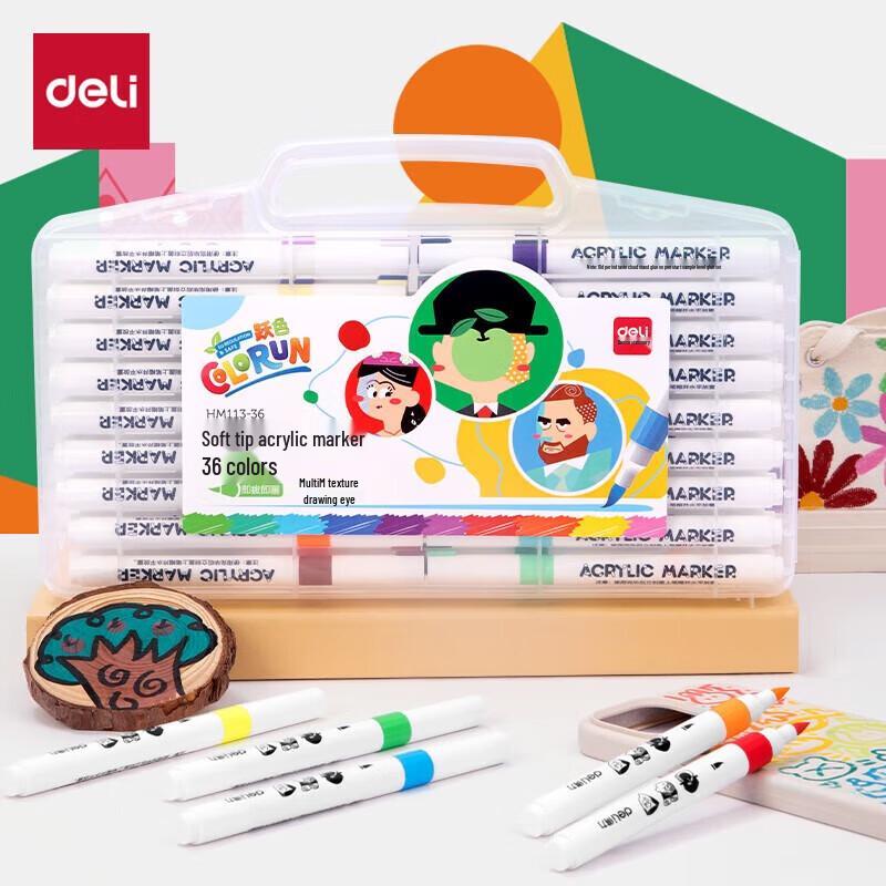 Deli 36-Color Acrylic Soft Tip Marker Pen Set