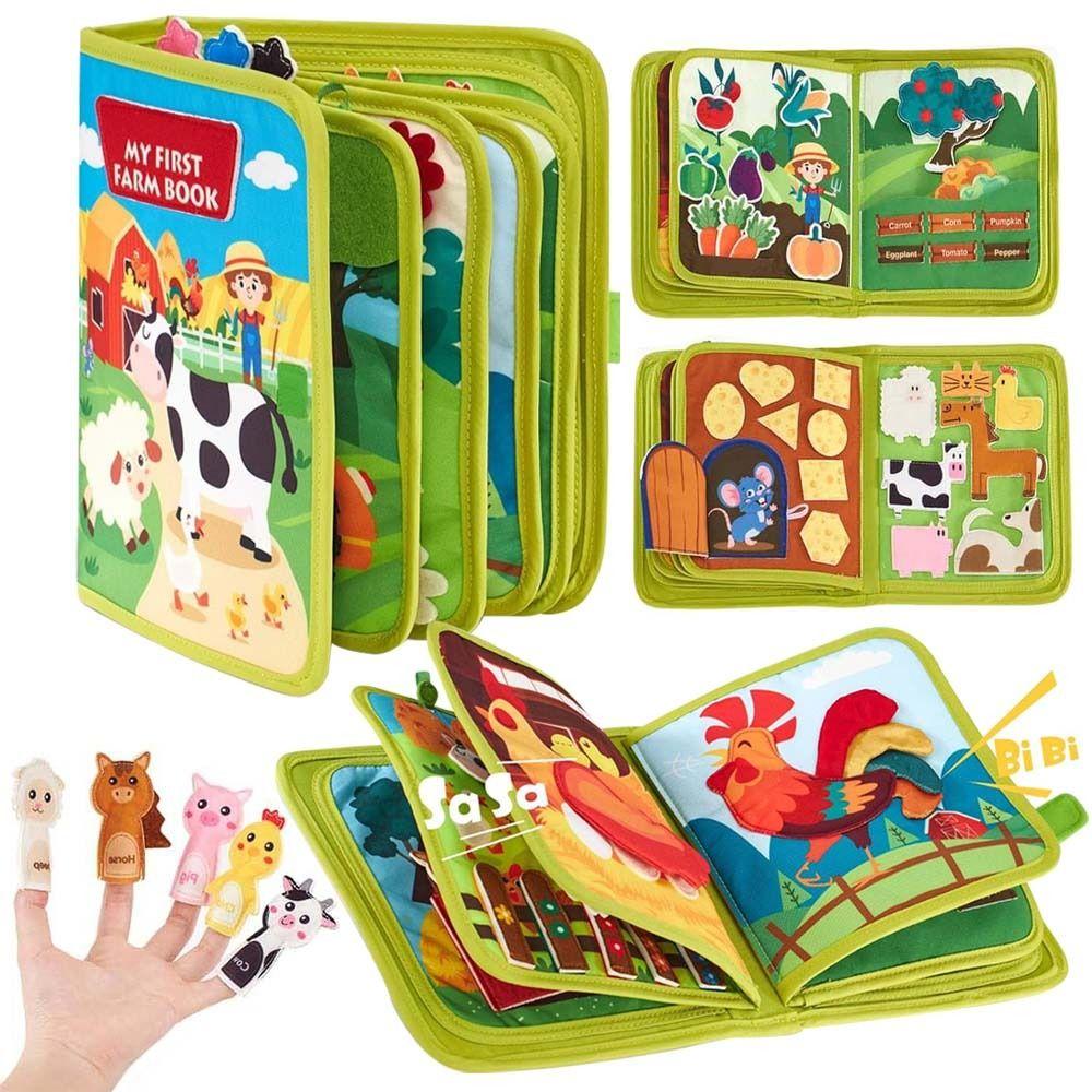 Discover Intime Light Grey Educational Learning Farm Animal Story Montessori Felt Life Skills Matching Busy Cloth Book Quiet Book