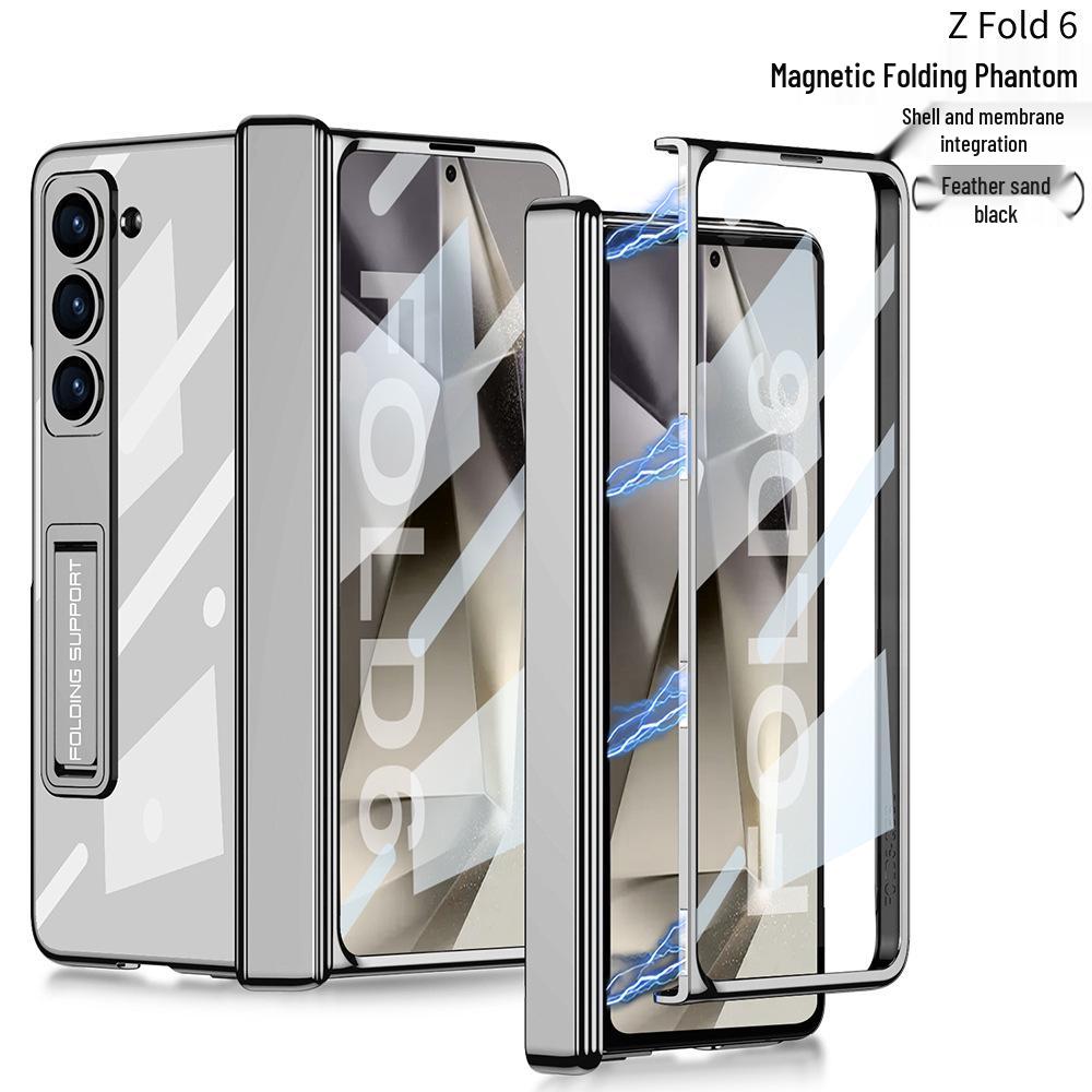 Samsung Z Fold6 Transparent Phone Case with Creative Bracket, Magnetic Hinge, Full Coverage, Electroplating, and Drop-Proof Design. Samsung ZFold6