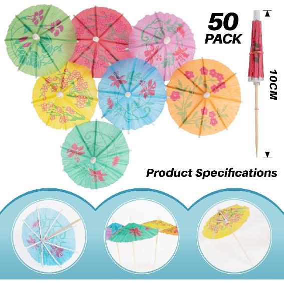 Cocktail Umbrellas - 50PACK Drink Umbrellas for Drinks, Paper Mini Umbrella for Drinks Hawaiian Cupcake Toppers Cocktail Garnishes Colorful Paper