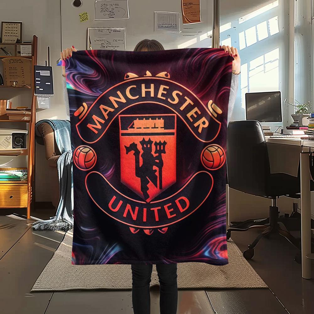 Koc Flanelowy z Nadrukiem Man Utd, Wysokiej jakości, Wygodny na Wszystkie Pory Roku, Wystrój Domu, Ciepło i Komfort