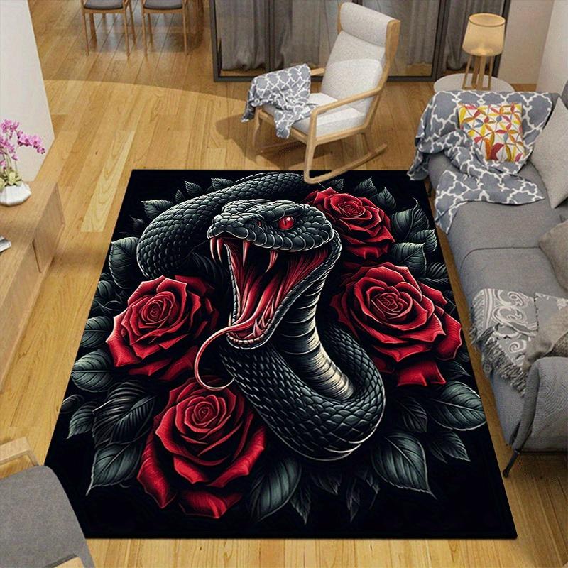 1pc Rose and snake Design Indoor Area Rug - Soft, Anti-Slip, and Durable Gaming Room Decor for Bedroom