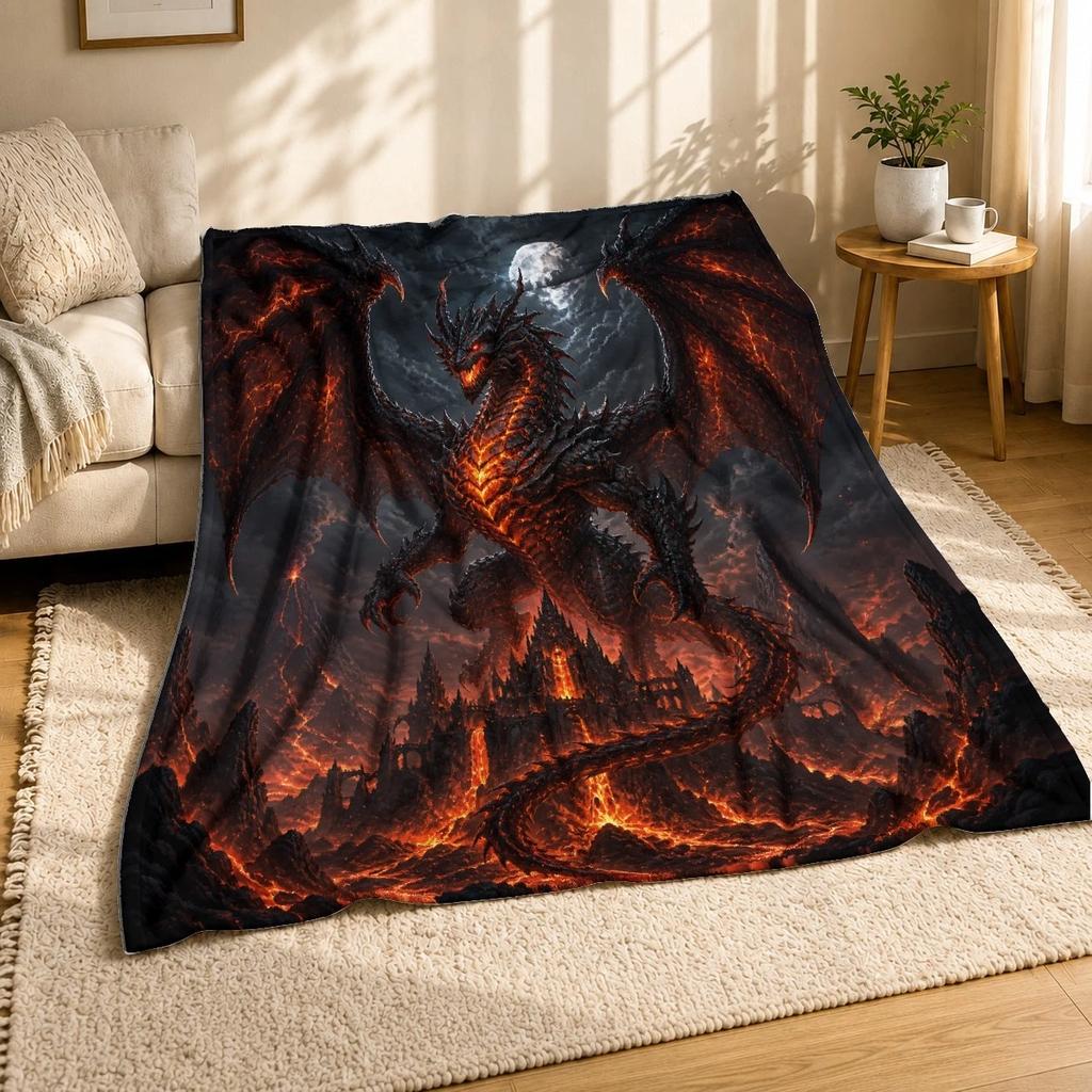 Fire Dragon Over Lava Castle Coral Fleece Blanket