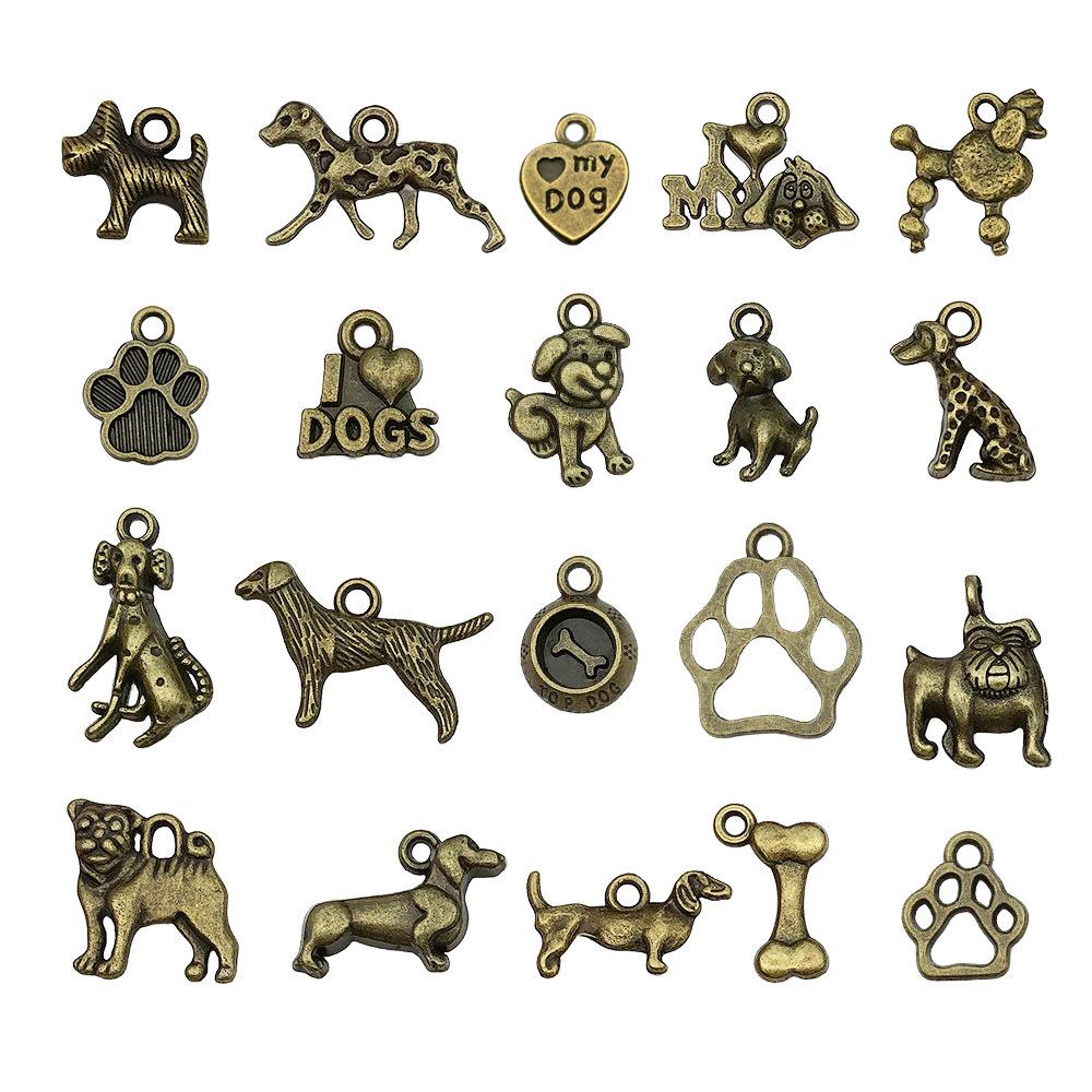 20-Pack Retro Alloy Dog Bone & Animal Cartoon Charms for DIY Bracelets and Necklaces