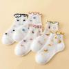 5 Pairs Girl Summer Mesh Socks Sweet Ruffled Print Cotton Breathable Short Socks For Toddlers Kids