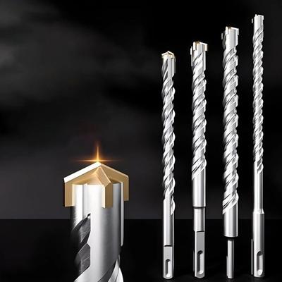 Forets perforateurs en alliage durable Tige ronde Embouts cruciformes argentés Tige carrée SDS Plus Accessoires pour marteau Pierre