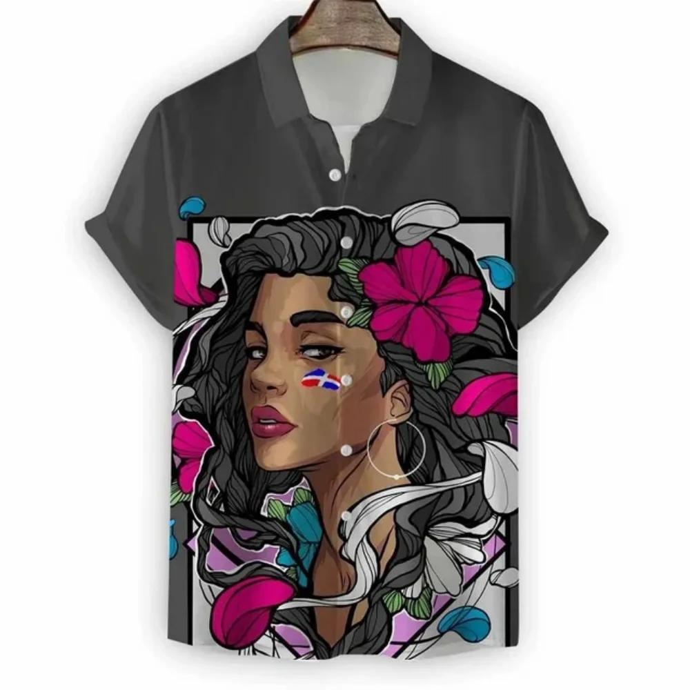 Modern Girls Pattern Print Men's Shirts Hawaii Short Sleeve Top Fashion Streetwear Casual Outdoor Men's and Women's Clothing Blouse