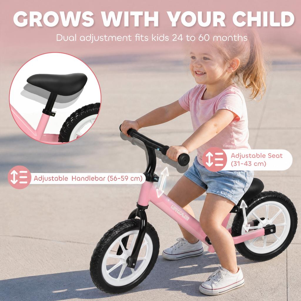 11.2" Balance Bike for 2-5 Years, Toddler Bike with Lighting Wheels, Adjustable Seat & Handlebar, 360 Degrees Steering, Pink