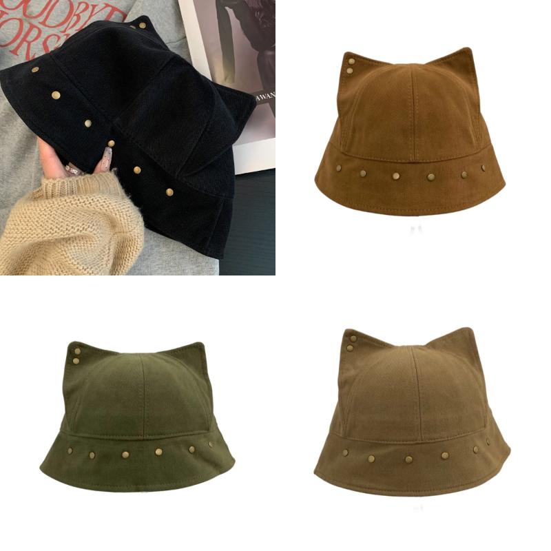 1Pieces Cute Three-dimensional Cat Ears Rivets Personalized Bucket Hat Spring Autumn Mountaineering Scarf Christmas Gifts