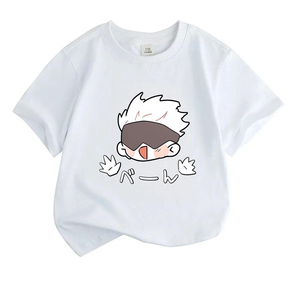 Kids Boys Girls 100% Cotton Crew Neck Short Sleeve T-Shirt, Cute Jujutsu Kaisen Satoru Gojo Cartoon Print Casual Soft Breathable Summer Top for Daily