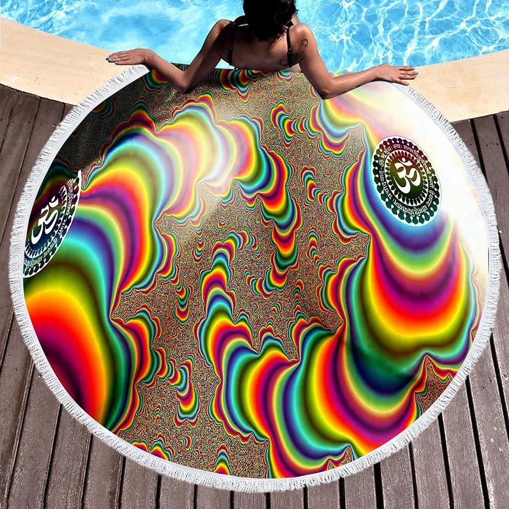 Round Beach Towel Psychedelic Surrealism Beach Blanket,Soft Comfortable Anti-Sand Absorbent Quick-drying Pool Towel Picnic Mat