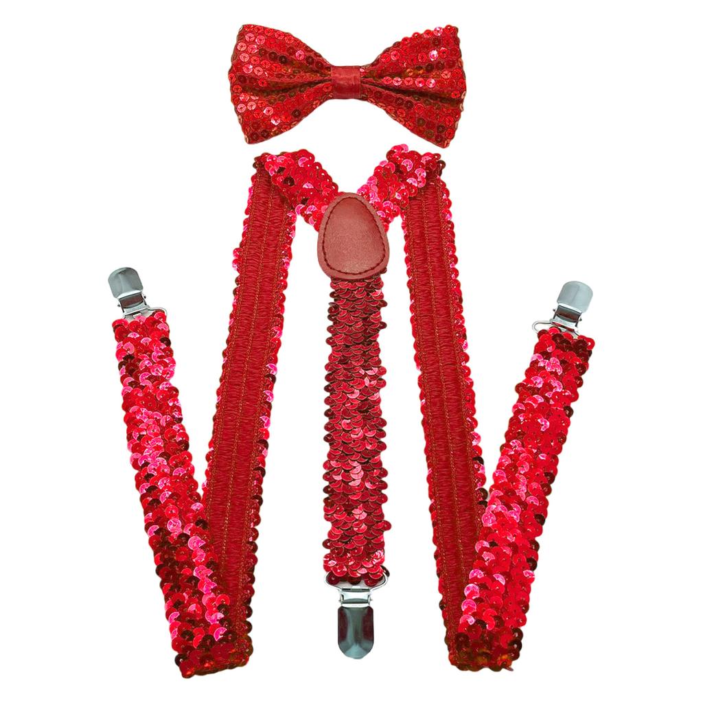 Shimmering Suspenders and Bowtie Set for Men with Metal Clip Comfortable and Popular Costume Braces for Party Gathering
