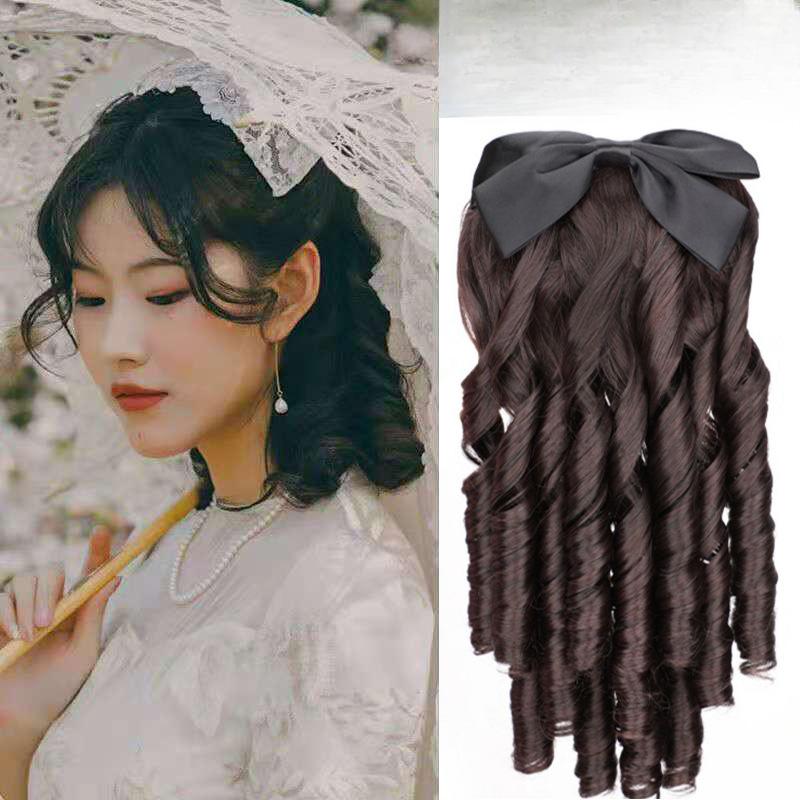 

Ретро римский кудрявый бант кудрявый конский хвост с расческой Европейская принцесса кудрявый пухлый конский хвост сэндвич на конце волос Натуральные искусственные волосы для наращивания 35cm темно-коричневого