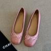 Cowhide Version~ Flat-bottomed Brock Engraved Bow Single Shoes Spring and Autumn Leather Round Head Mary Jane Shoes