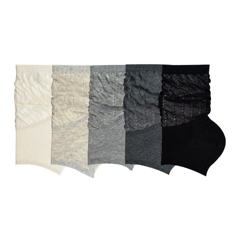 Ballet-style Stocking Cotton Summer Women's Thin Socks with Antibacterial Properties, Non-slippery, with Mesh Holes and Pleated Design.
