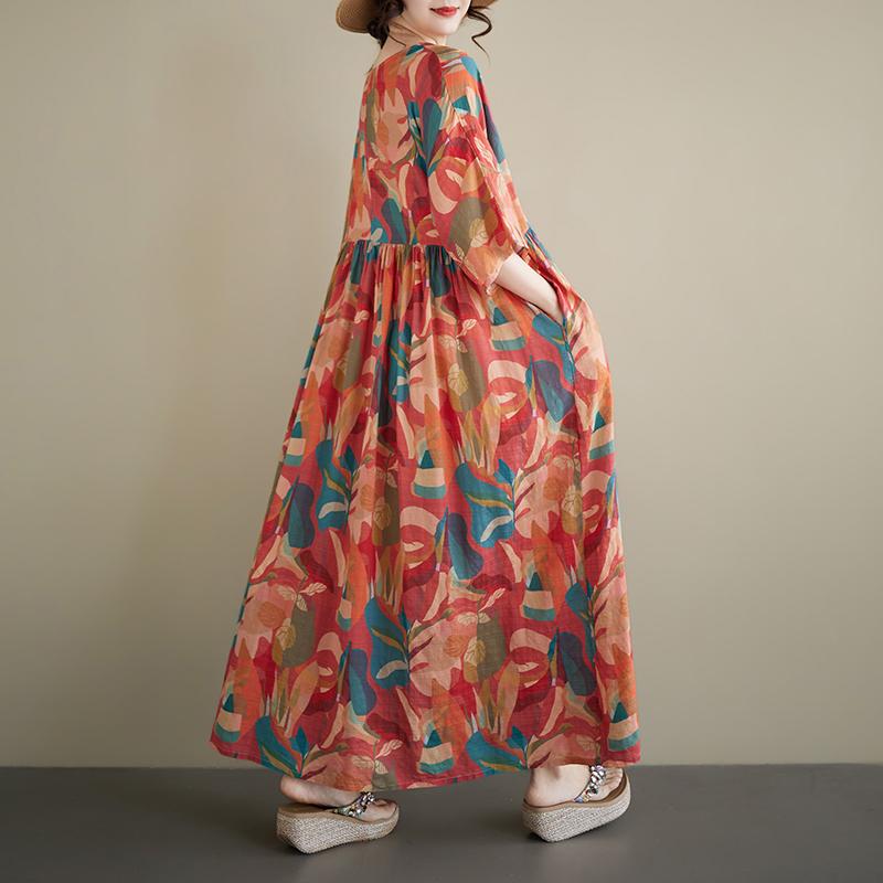 DIMANAF Neu 2026 Sommer Strand Damen Übergröße Vintage Dame Langes Kleid Locker Übergröße Maxi Blumenmuster Baumwolle Sommerkleid