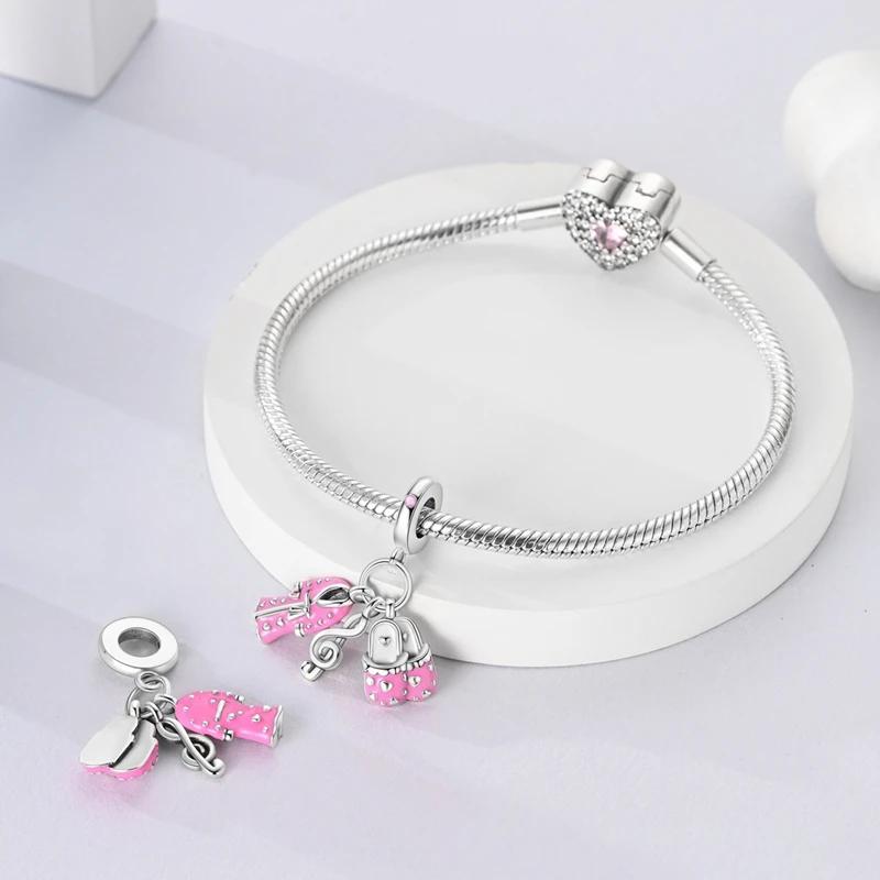 Charms Copperpink Bathrobe Slippers Pendant Beads Fit Charms Plataoriginal Bracelet Beads Women Jewellery Making