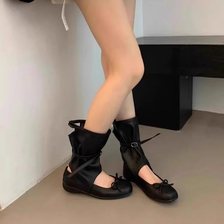 Fashion Retro Square-Toe Mary Jane Shoes - Women's Milk-White Bow Strappy Flats