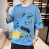 Camiseta de Verano para Hombre Streetwear Manga Corta Holgada Estampada Estudiante Casual Top Media Manga Cuello Redondo Camiseta de Marca