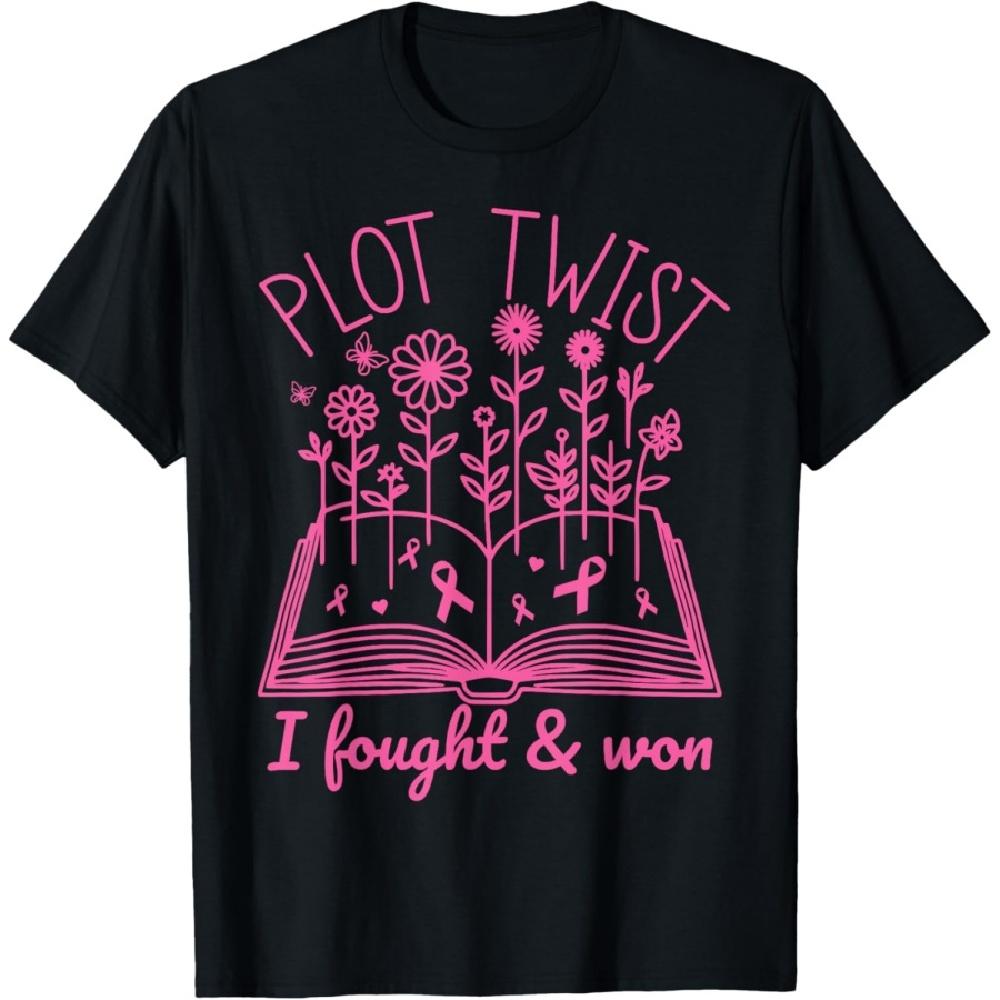 

Breast Cancer Survivor Plot Twist Book Lover Literary Reader T-Shirt S