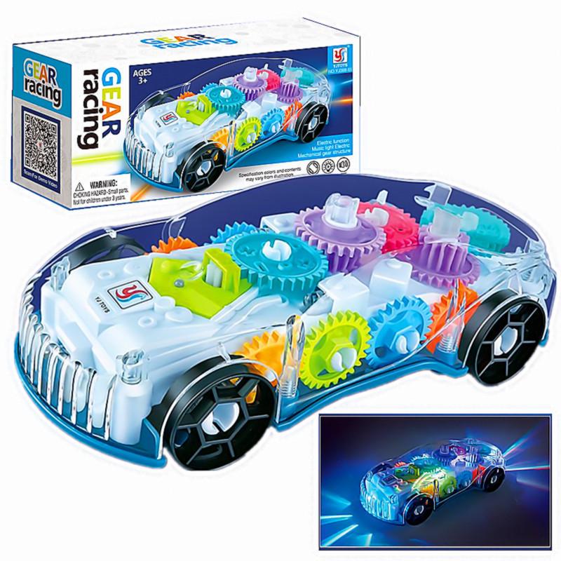 Electric Toy Car with Transparent Gears, Colorful Lights, and Music for 0-3 Year Olds