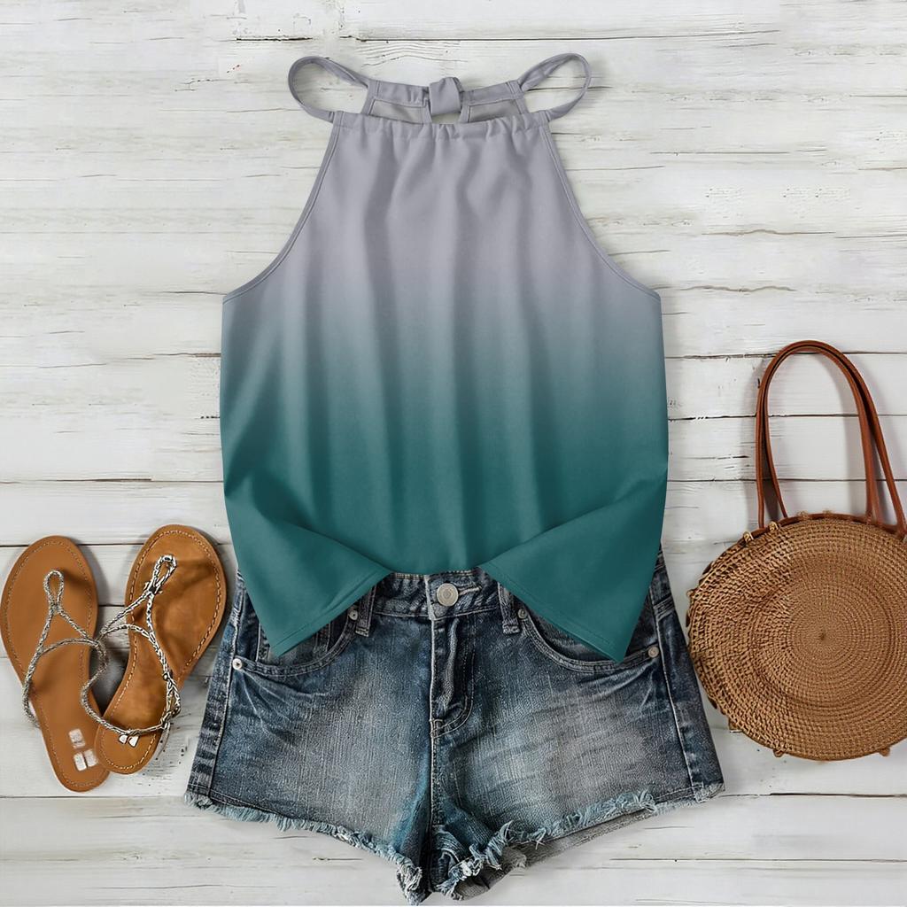 Damen ärmelloses Tanktop im Bohemian-Stil mit Farbverlaufdruck, lässig locker geschnitten, Sommer-Oberteil Weste Bluse für den täglichen Gebrauch