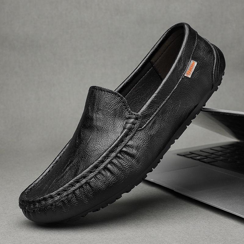 

Мужские черные лоферы слипоны из натуральной кожи, дышащие 37