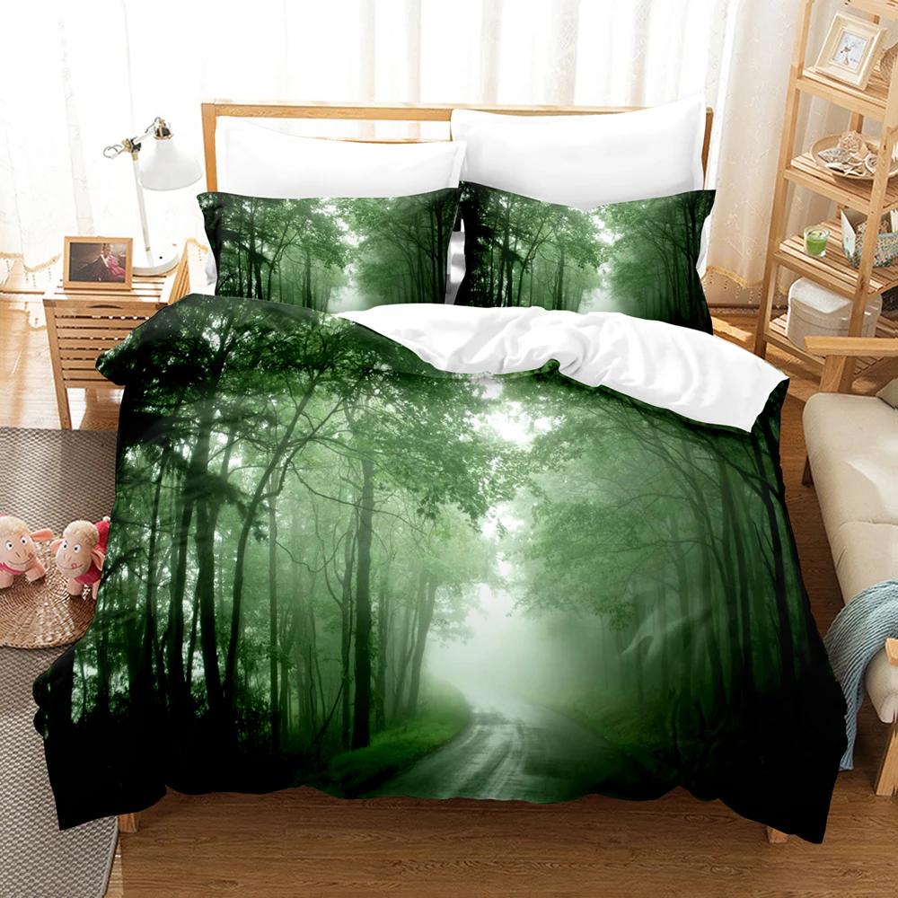 Beauty Tree Road Bettbezug-Set Landschaft Bettwäsche-Set Doppelgröße Queen-Size King-Size, Baumstraße Himmel Bett-Set Aldult Teen Schlafzimmerdeko