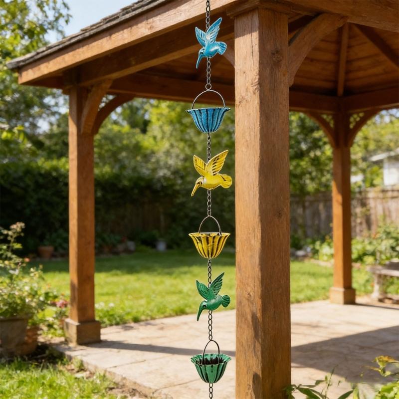 Retro Metal Rain Chain With Hummingbird Design For Easy Installation Outdoor Gutter Downspout Garden Decoration Piece
