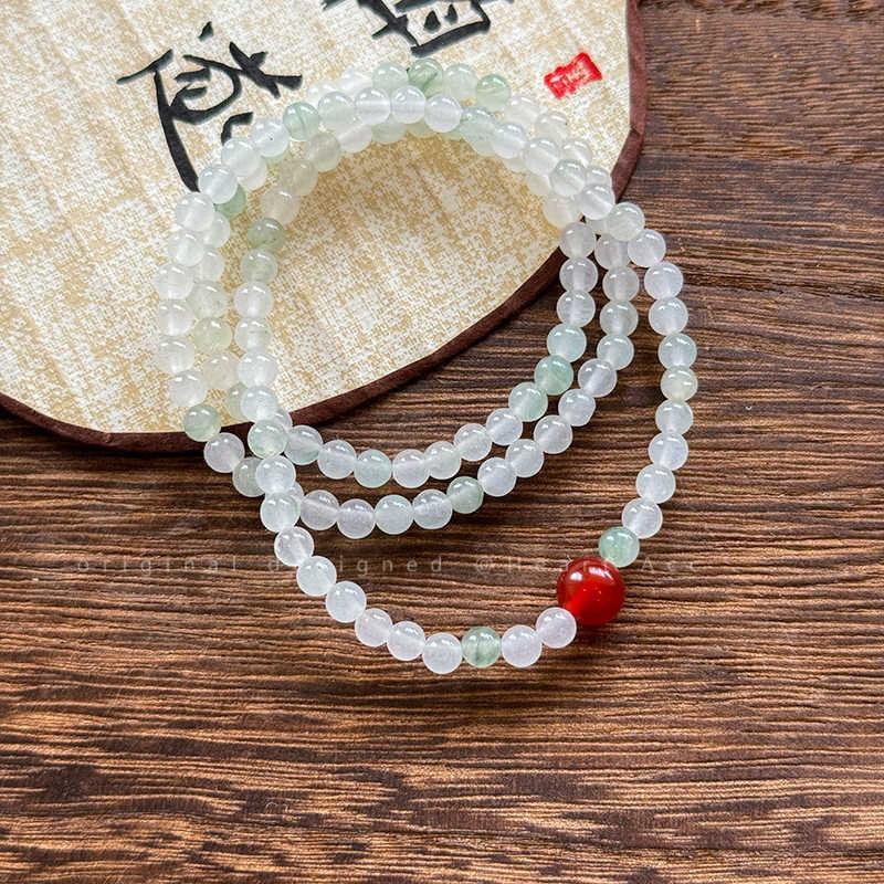 Handmade Tianshan Green Jade Multi-Loop Bracelet, Retro New Chinese Ethnic Style Unisex Jewelry, Travel Souvenir