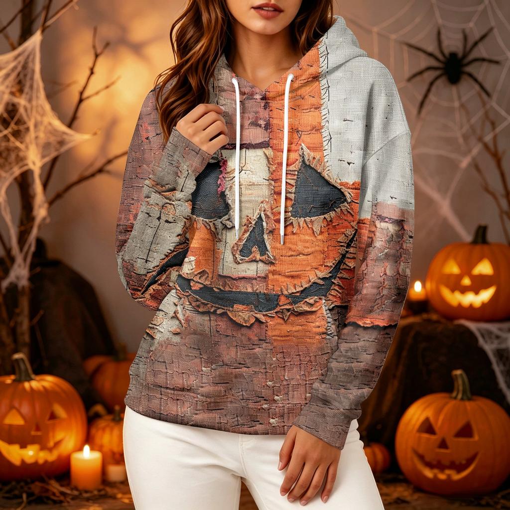 Women's Long Sleeve Halloween Printed Hoodie for Festive Party Wear