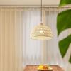 Solid Wood Pendant Light: Japanese Style Dining, Bar, Bedroom, Balcony, Retro Rattan Art, Cream Finish, Long Line Design.