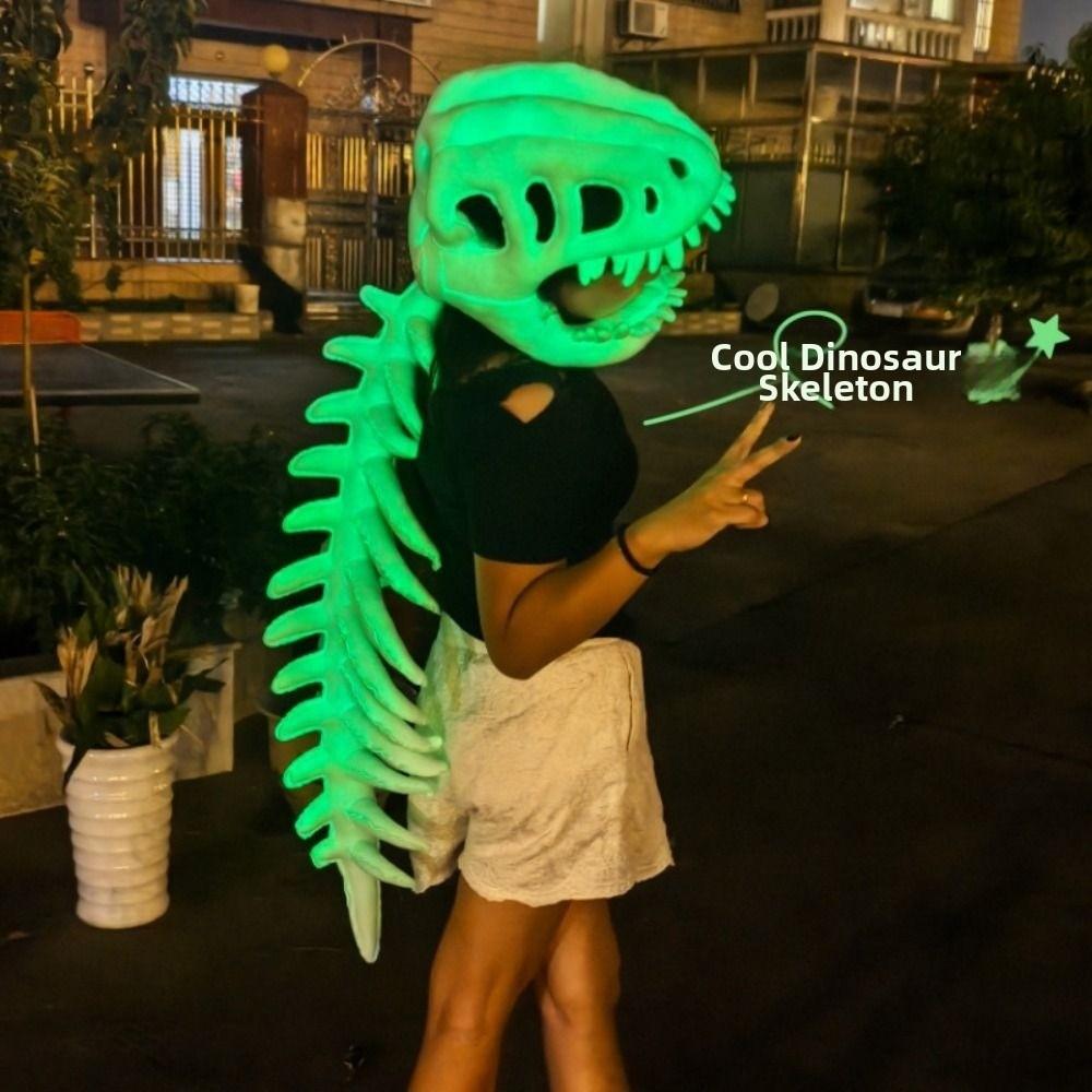 Leuchtender Dinosaurierknochen-Kopfhut Leuchtet im Dunkeln Plüsch-Dinosaurier-Kostüm Fotografie Requisiten