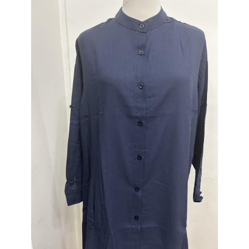 Damen Frühlings Sommer Baumwolle Leinen Maxikleid Hemdkragen Langarm Knöpfe Locker Große Größen Freizeitkleid mit Taschen für Tägliches Urlaubs Tragen