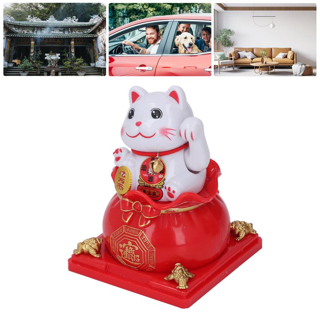 Cat Statue Automatic Waving Arm Solar Powered Wealth Welcoming   Cat for Present Cash Register Home Decoration