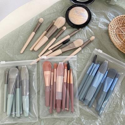 Confezione da 8 Comodo set da viaggio Pennello morbido Pennello per il trucco Pennello per ombretto Pennello per fard Pennello BB Fondotinta Cipria Strumenti per il trucco asciutto e bagnato