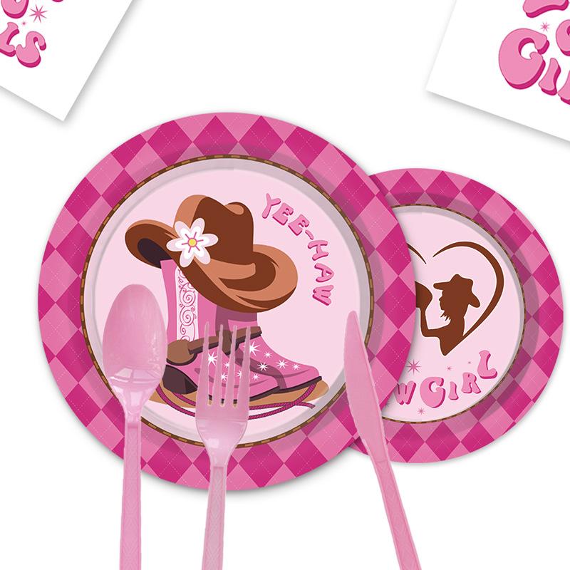 Western Cowboy Theme Pink Cowgirl Theme Birthday Party Paper Plate Paper Cup Paper Tissue Decorative Set