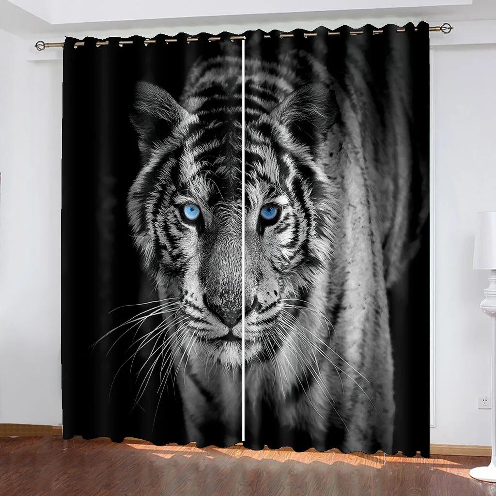 3D Printed Rose Lion Tiger Wolf  Animal Shading Window Curtain for Children's Living Room Bedroom Kicthen Door Hall Home Decor