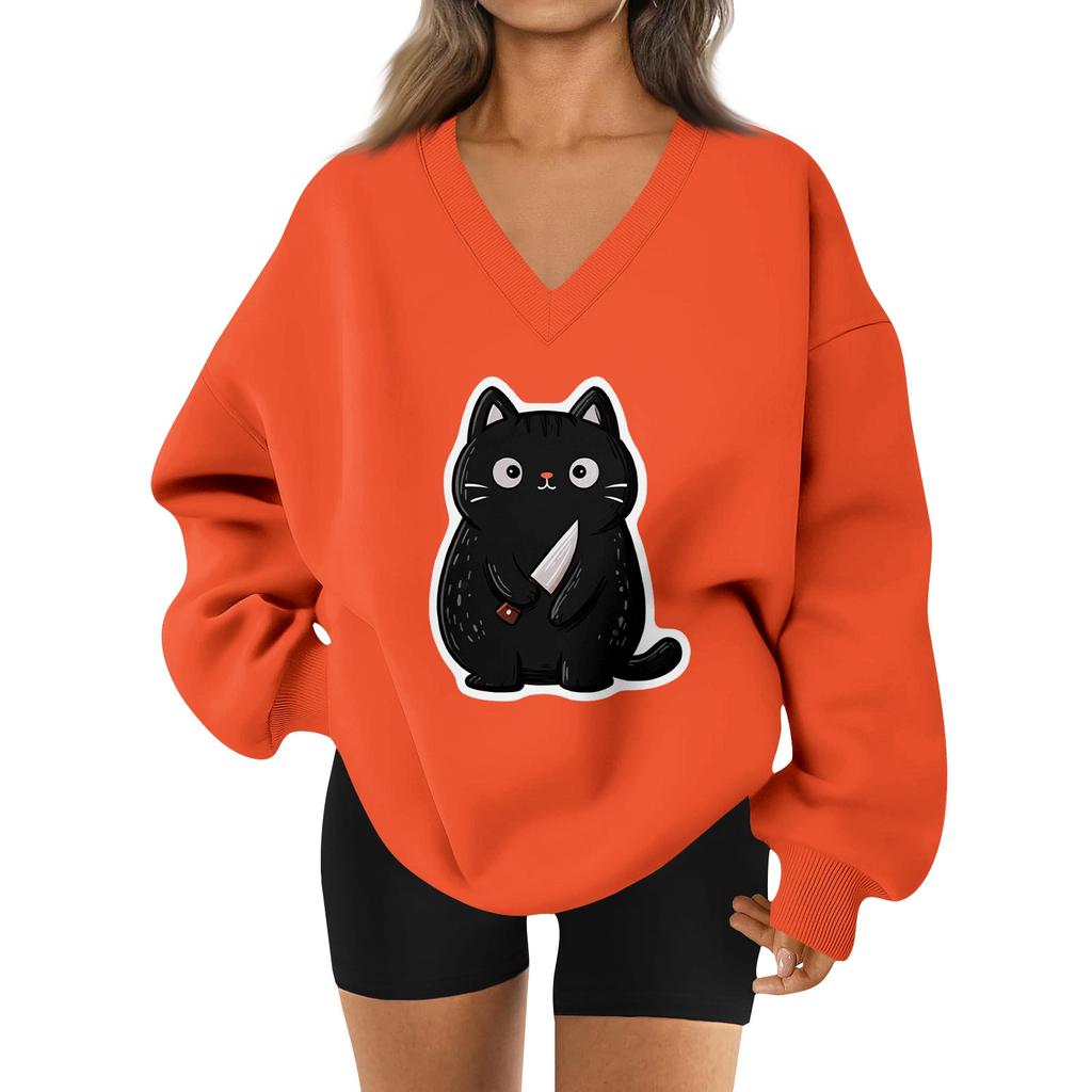 Women's V-neck Dropped Shoulder Halloween Print Sports Sweatshirt Top