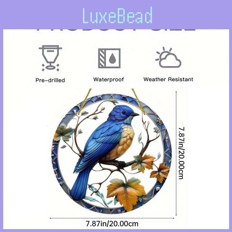 Blue Bird Simulated Branch Pattern Circular Acrylic Pendant Garden Decoration