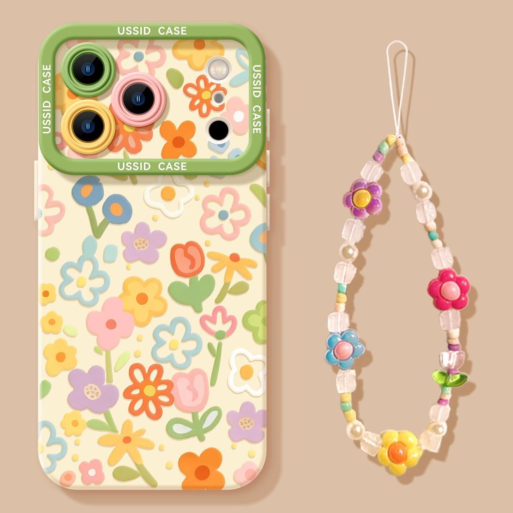 Flower Mobile Phone Case Is Suitable for Iphone17pm Apple 16pro Silicone 15 Three-dimensional 14/13 Lanyard 12 Soft 11 Sets