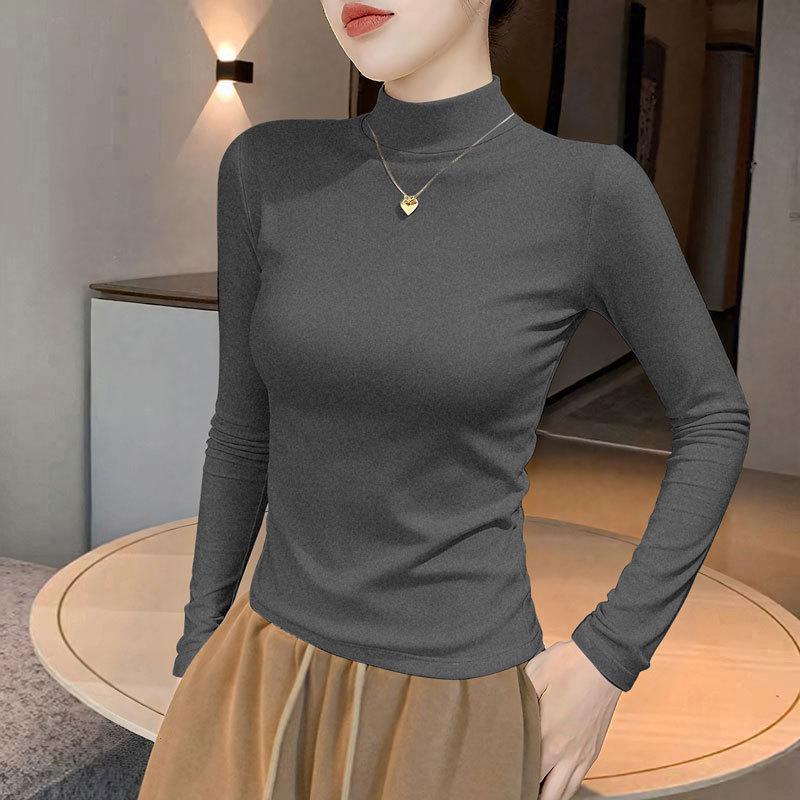 Women's High Neck Long Sleeve T-Shirt - 2025 Autumn/Winter Collection, Black Base Layer.