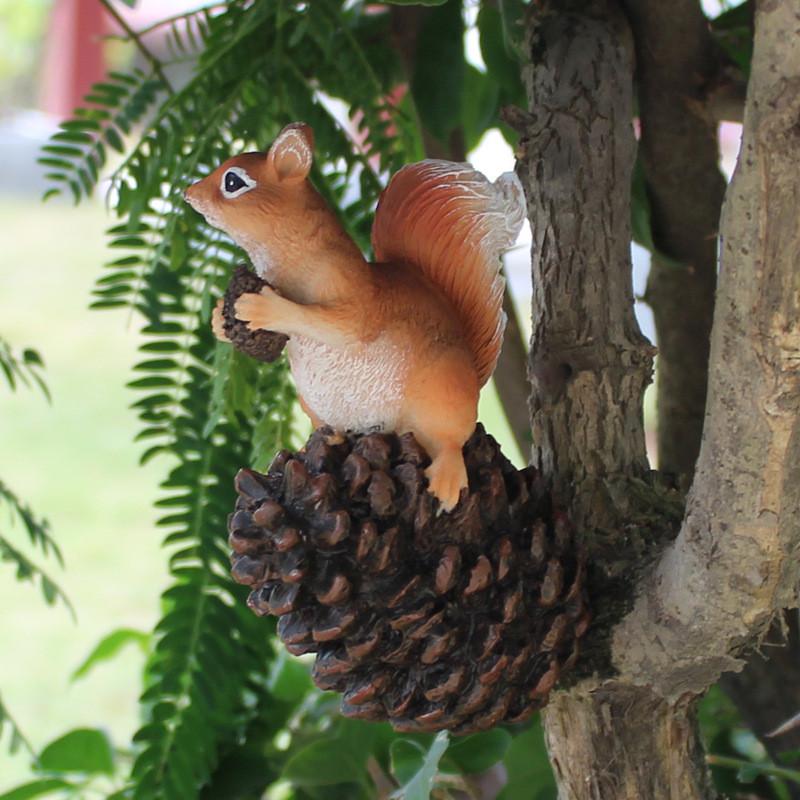 Squirrel Garden With Pinecone Ornament Handmade Resin For Party Decor Holiday