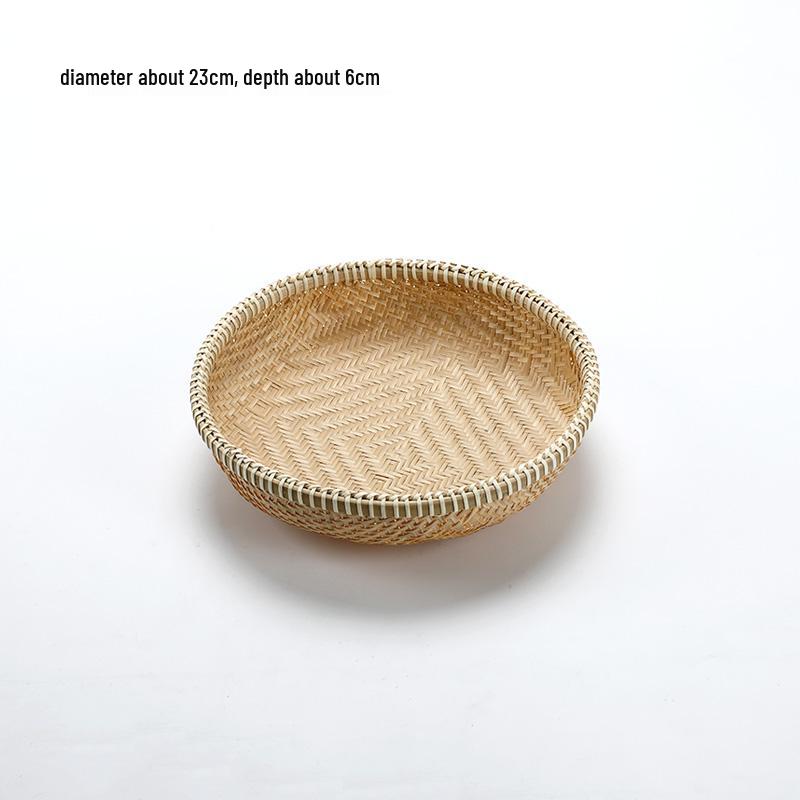 Handmade Bamboo Woven Basket for Fruits and Snacks - Round Living Room Storage Tray