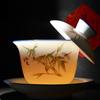 High-Grade Mutton Fat Jade Rotating Lid Bowl and White Porcelain Teapot Set